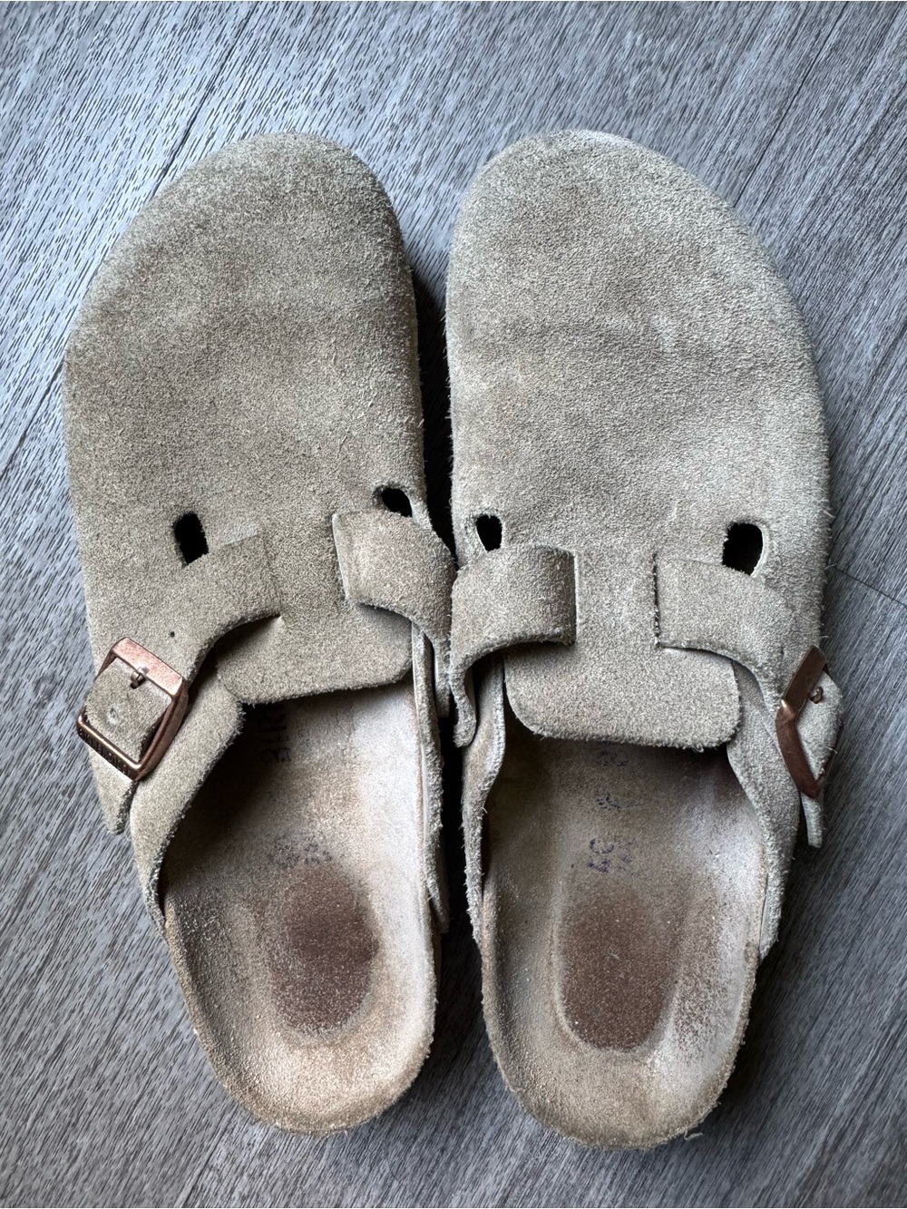 Birkenstock Suede Clog Sandals in Light Brown